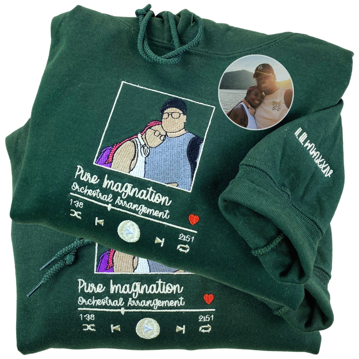 Custom Favorite Song with Your Photo Portrait Sweatshirt or Hoodie, Embroidered Gift for Him Her