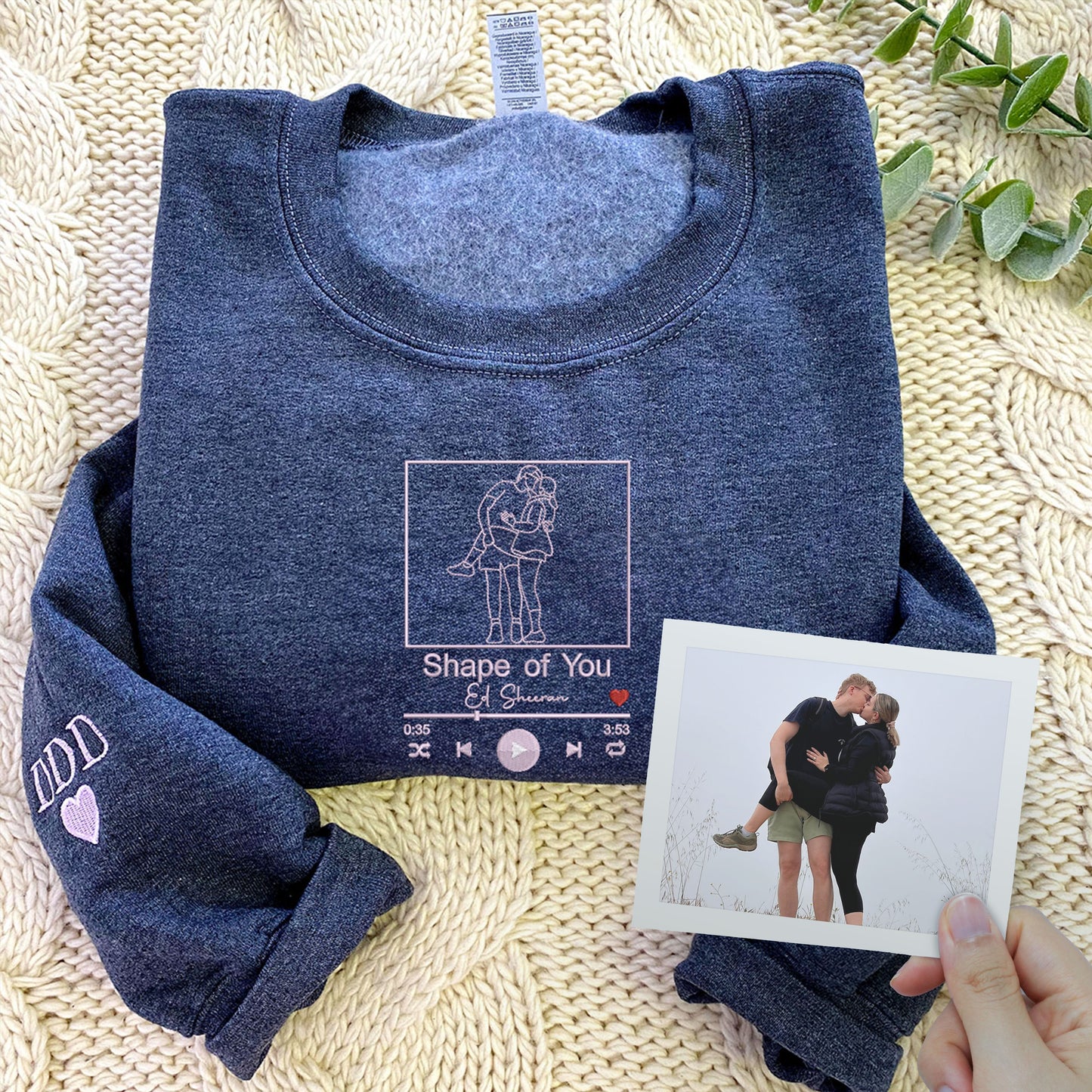 Custom Favorite Song with Your Photo Portrait Sweatshirt or Hoodie, Embroidered Gift for Him Her