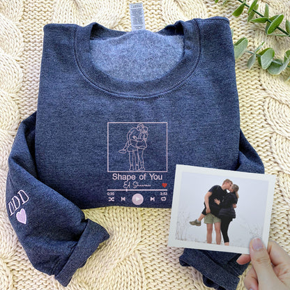 Custom Favorite Song with Your Photo Portrait Sweatshirt or Hoodie, Embroidered Gift for Him Her