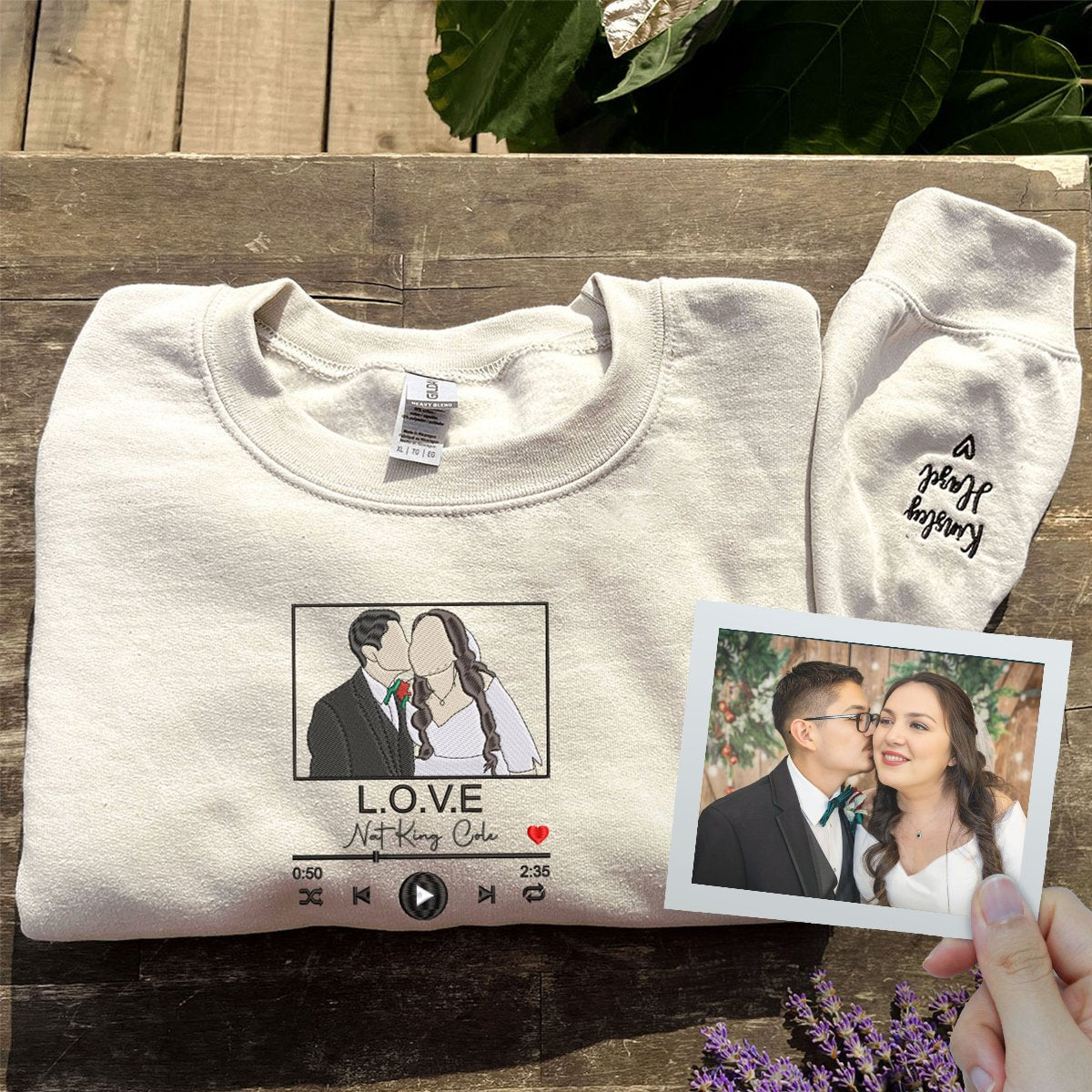 Custom Favorite Song with Your Photo Portrait Sweatshirt or Hoodie, Embroidered Gift for Him Her