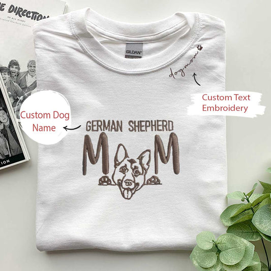 Custom German Shepherd Dog Mom Embroidered Collar Shirt, Personalized Shirt with Dog Name, Gifts For German Shepherd Lovers