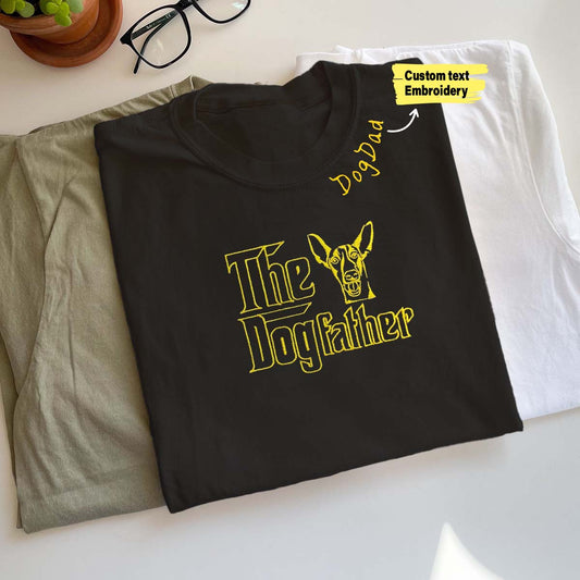 Custom Italian Greyhound Dog Dad Shirt Embroidered Collar, Personalized The DogFather Shirt Italian Greyhound, Best Gifts For Greyhound Lovers