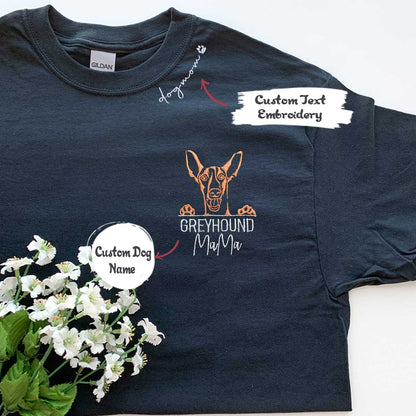 Custom Italian Greyhound Dog Mama Shirt Embroidered Collar, Personalized Shirt with Dog Name, Best Gifts For Greyhound Lovers