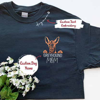 Custom Italian Greyhound Dog Mom Shirt Embroidered Collar, Personalized Shirt with Dog Name, Best Gifts For Greyhound Lovers