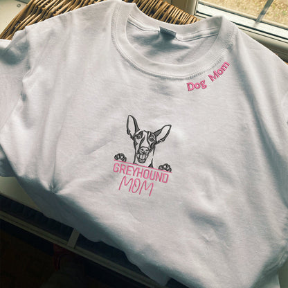 Custom Italian Greyhound Dog Mom Shirt Embroidered Collar, Personalized Shirt with Dog Name, Best Gifts For Greyhound Lovers