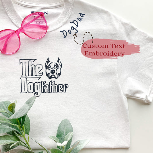 Custom Pitbull Dog Dad Shirt, Personalized The DogFather Shirt Pitbull with Embroidered Collar, Best Gifts for Pitbull Lovers