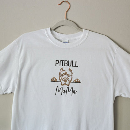 Custom Pitbull Dog Mama Embroidered Collar Shirt, Personalized Shirt with Dog Name, Best Gifts for Pitbull Lovers