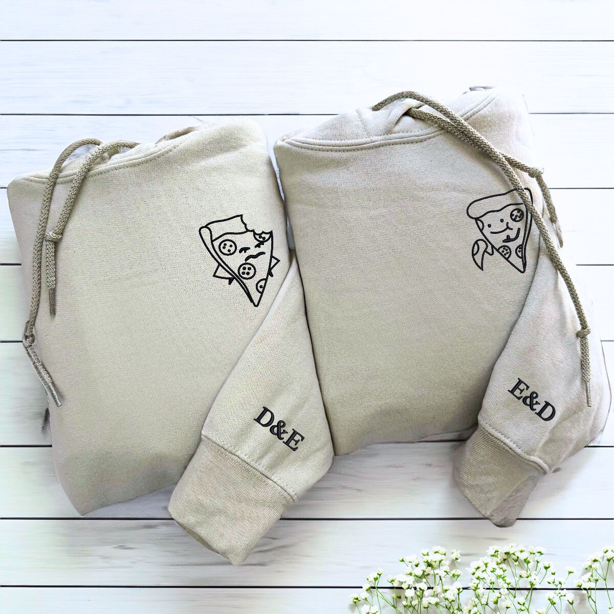 Custom Pizza Couple Hoodies or Sweatshirts, Embroidered Matching Couples Valentine's Gifts