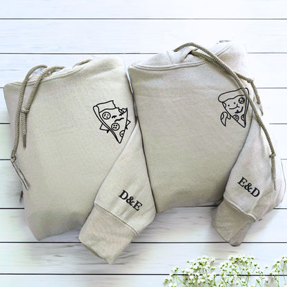 Custom Pizza Couple Hoodies or Sweatshirts, Embroidered Matching Couples Valentine's Gifts