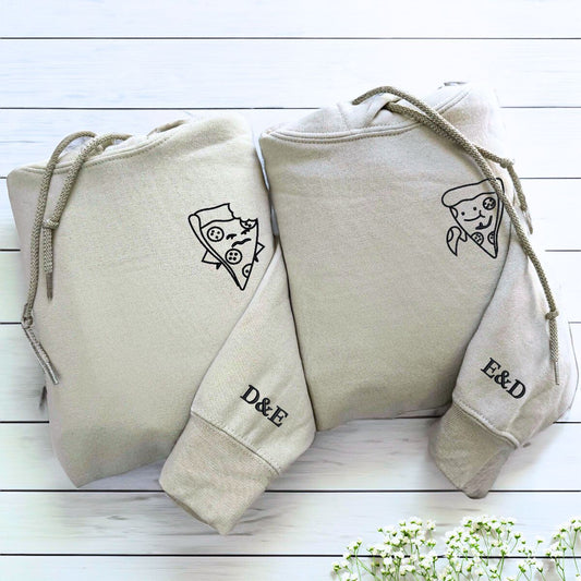 Custom Pizza Couple Hoodies or Sweatshirts, Embroidered Matching Couples Valentine's Gifts