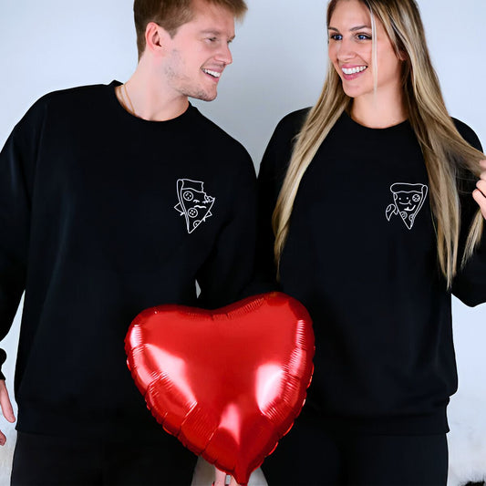 Custom Pizza Couple Hoodies or Sweatshirts, Embroidered Matching Couples Valentine's Gifts