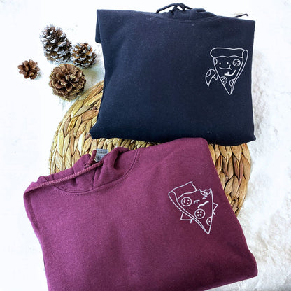 Custom Pizza Couple Hoodies or Sweatshirts, Embroidered Matching Couples Valentine's Gifts