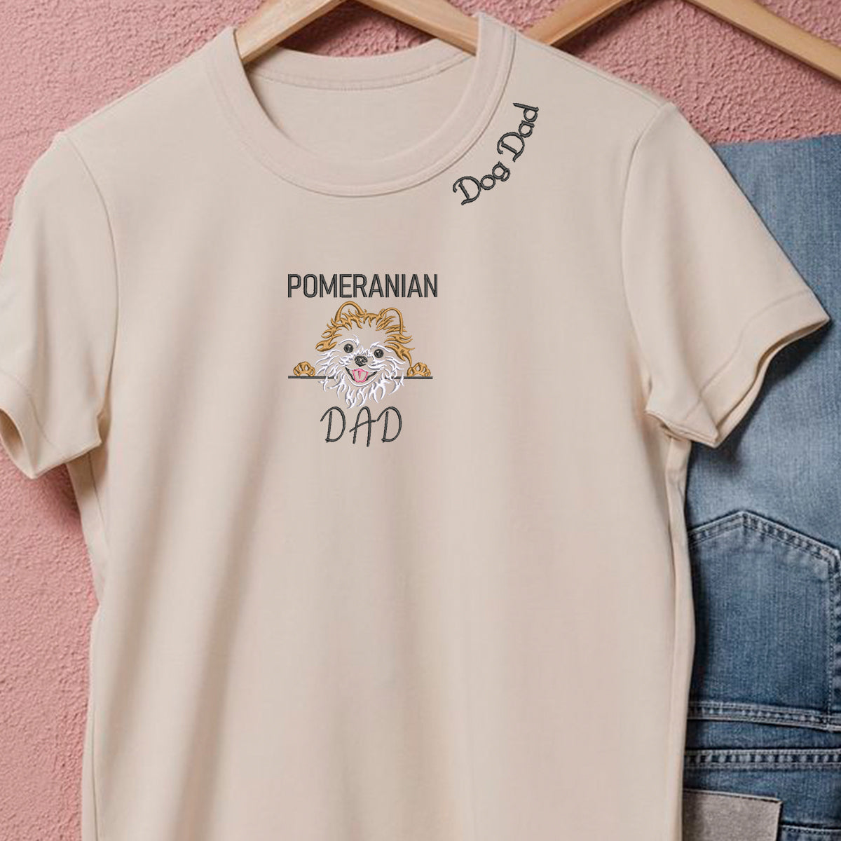 Custom Pomeranian Dog Dad Embroidered Collar Shirt, Personalized Shirt with Dog Name,  Best Gifts For Pomeranian Lovers