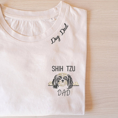 Custom Shih Tzu Dog Dad Shirt Embroidered Collar, Personalized Shirt with Dog Name, Best Gifts For Shih Tzu Lovers