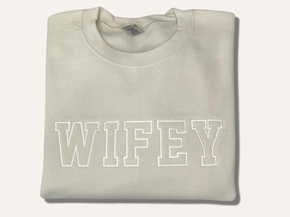 Custom Varsity Letter Sweatshirt Hoodie, Custom Wifey Embroidered Sweatshirt with EST Date, Initial on Sleeve