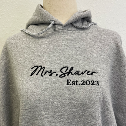 Customized Embroidered Wifey Hubby Sweatshirt, Wifey Hoodie Est 2024 Hoodie