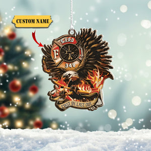 Customized Firefighter Department, Firefighter Badge Number, First In Last Out, Firefighter Eagle Ornament