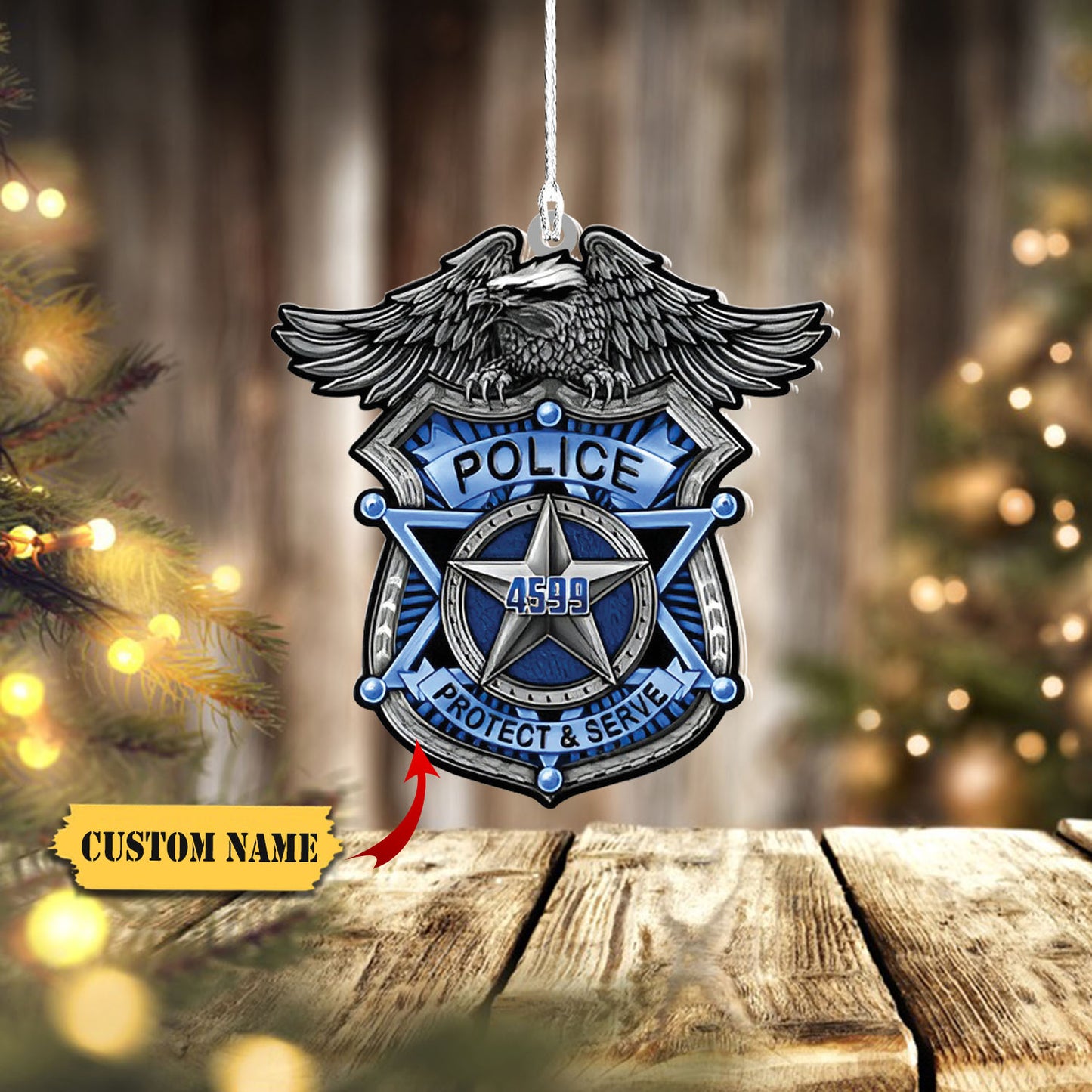Customized Police Badge Number, Police Protect And Serve Eagle Ornament, Custom Christmas Ornament, Ornament Christmas, Ornament For Gift