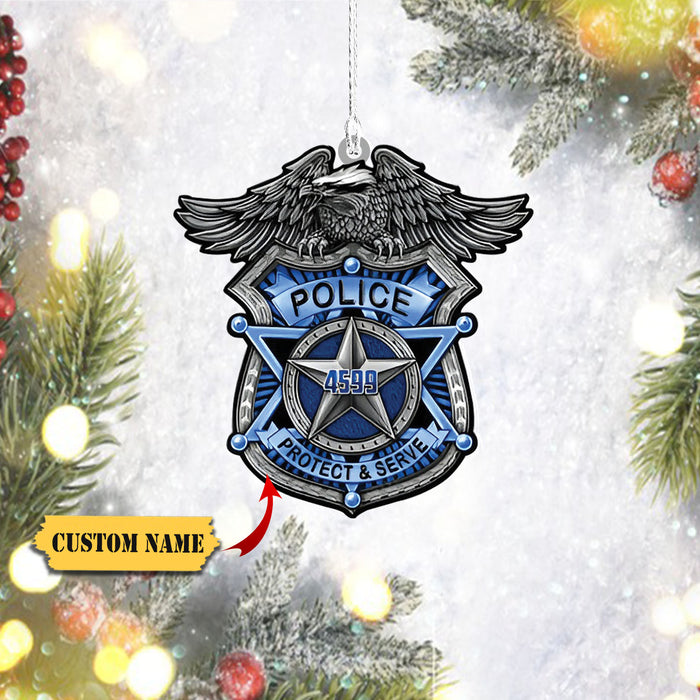 Customized Police Badge Number, Police Protect And Serve Eagle Ornament, Custom Christmas Ornament, Ornament Christmas, Ornament For Gift