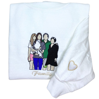 Customized Family Portrait with Picture Custom Embroidered Sweatshirt, Hoodie Personalized Family Gifts Idea