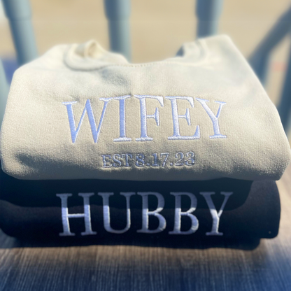 Customized Wifey Est 2024 Sweatshirt, Engagement Sweatshirt Embroidered, Bridal Shower Gift, New Wife Crewneck