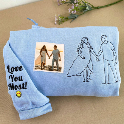 Custom sweatshirt with Picture, Embroidered Photo Portrait Hoodie or Sweatshirt