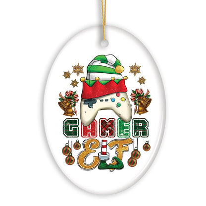 Cute Festive Gamer Elf with Plaids Christmas Ornament
