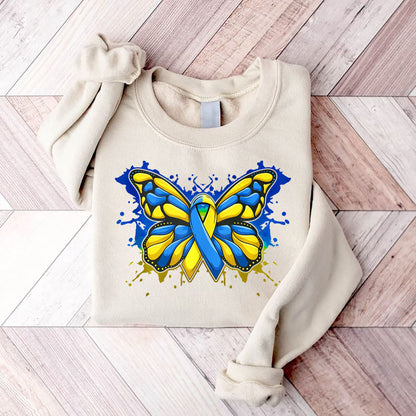 Sweatshirt Féileacán Siondróm Down, Tee Feasachta ar Shiondróm Down, Léine Siondróm Down, Siondróm Down Feasach, Bronntanas Feasachta ar Shiondróm Down