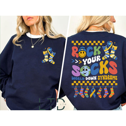 Down Syndrome Awareness Rock Your Socks Sweatshirt, Down Syndrome Shirts,Awareness Shirt,Extra Chromosome Shirt, Down Syndrome Teacher Shirt
