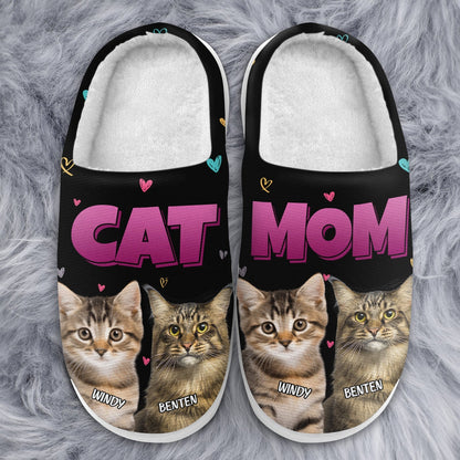 Custom Photo Cat Mom - Gift For Cat Lovers - Personalized Fluffy Slippers
