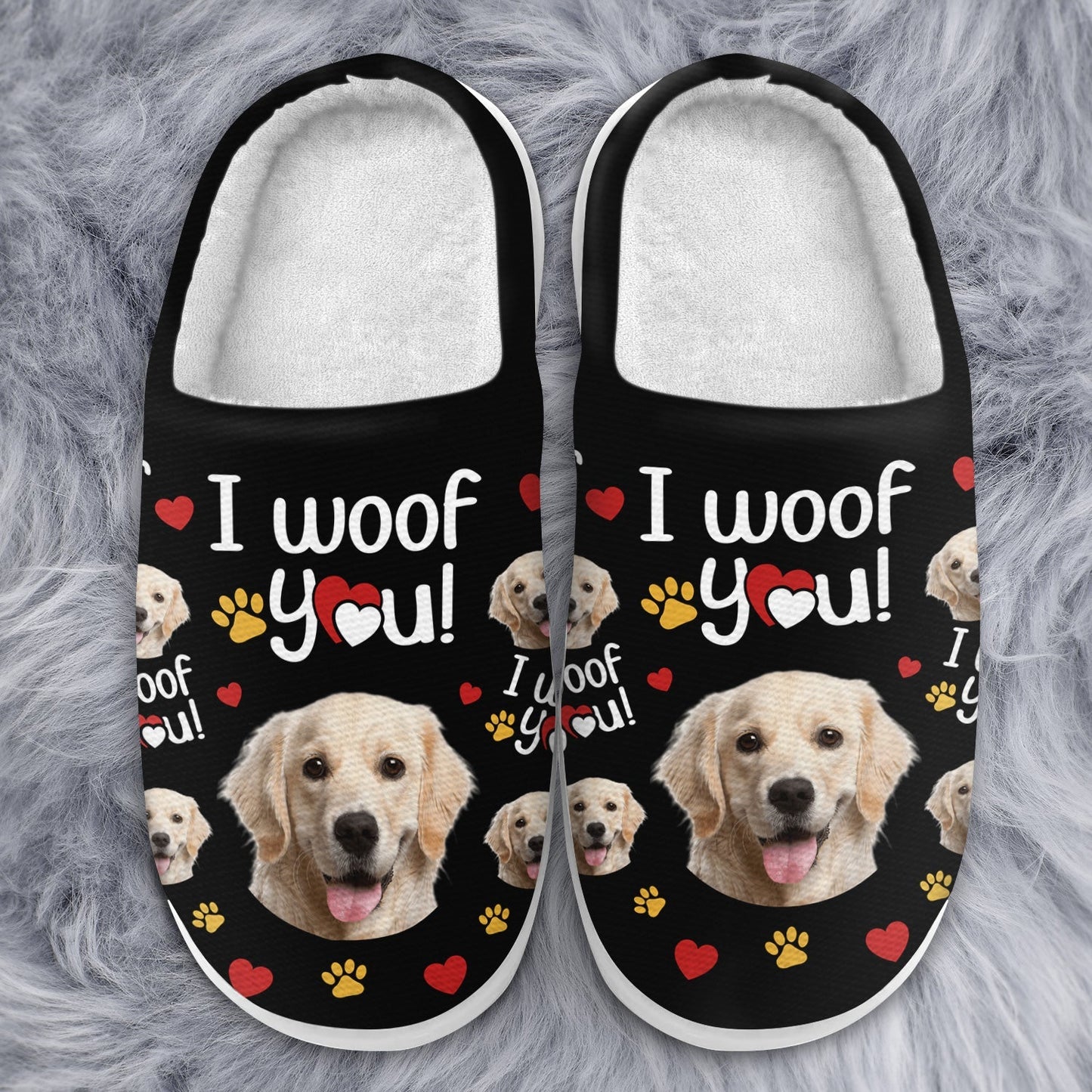 Custom Photo I Woof You - Gift For Dog Lovers - Personalized Fluffy Slippers