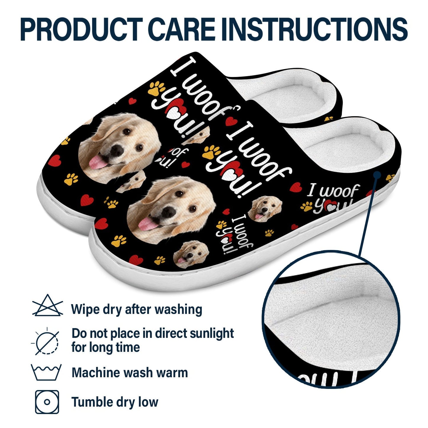 Custom Photo I Woof You - Gift For Dog Lovers - Personalized Fluffy Slippers