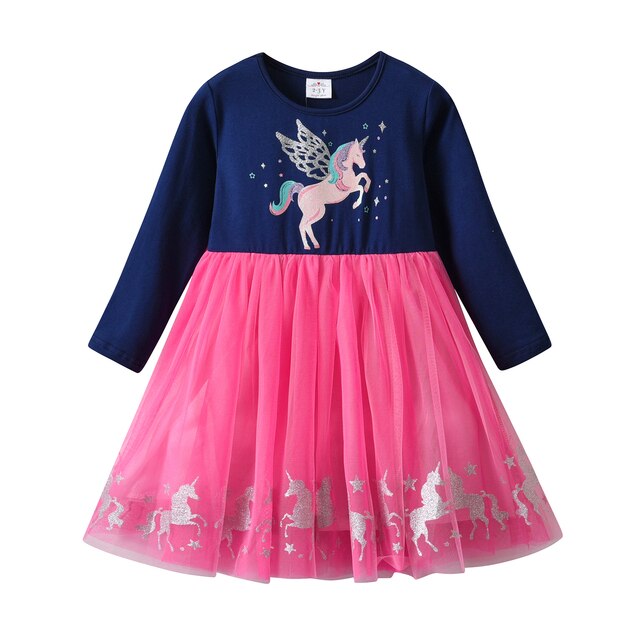 Gúnaí Sequined do Chailíní Gúna Priontála Aonbheannaigh Leanaí Gúna Cóisir Breithlá Muinchille Fada Gúna Mamailínigh Cailíní Tulle Gúnaí banphrionsa