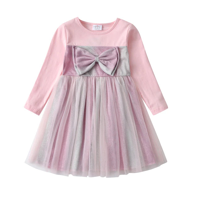 Girls Sequined Dresses Children Unicorn Print Dress Long Sleeve Birthday Party Dress Toddlers Girls Tulle Princess Dresses