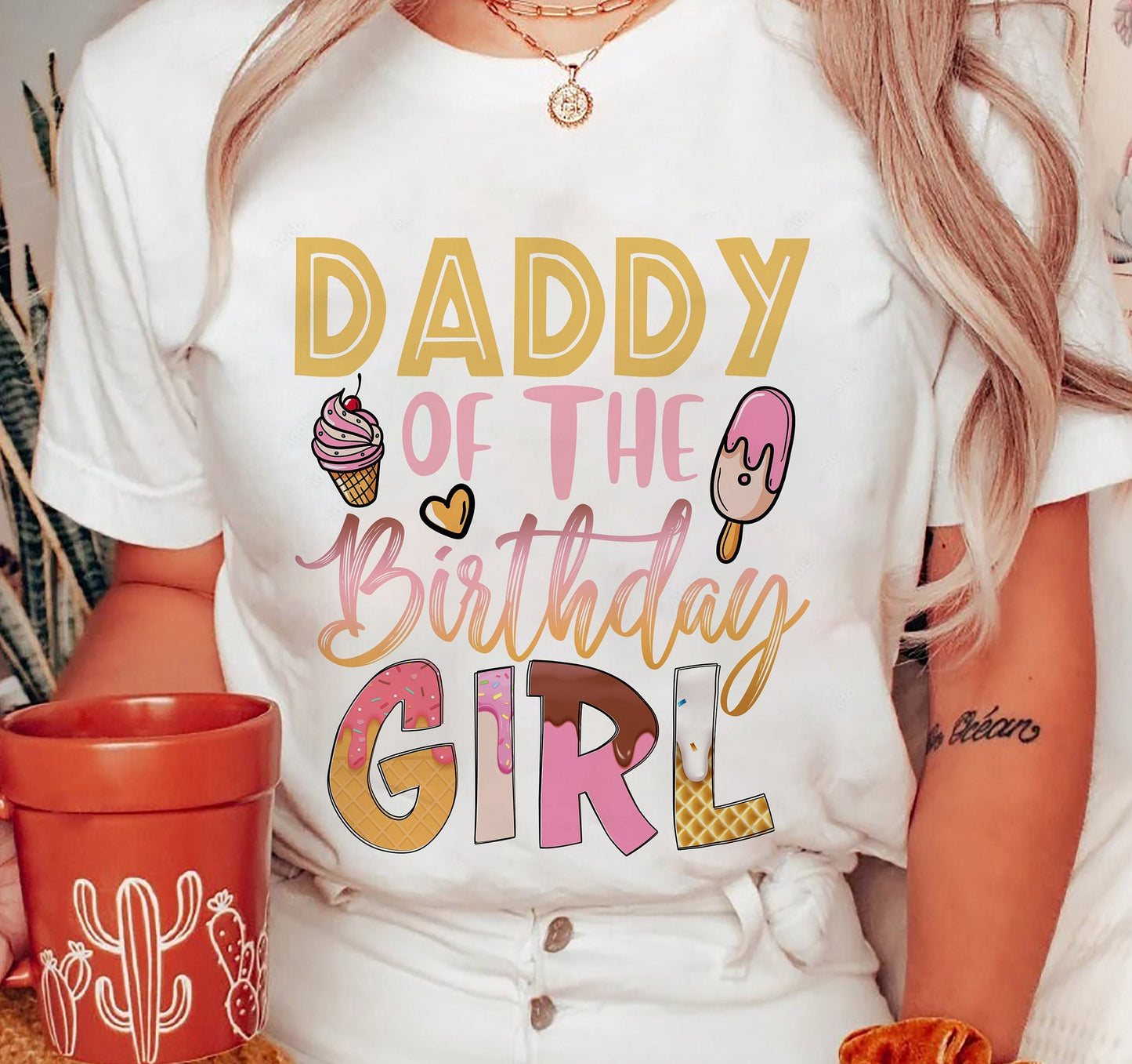 Daddy Of The Birthday Girl Dad Ice Cream Birthday Girl T-Shirt, Family Astronaut Shirt, The Birthday Girl Shirt, Baby Birthday Girl Shirt