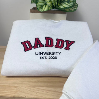 Daddy University Sweatshirt  Hoodie, Embroidered Kids Names on Sleeve