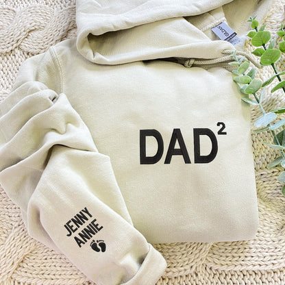 Dad Est Sweatshirt or Hoodie, Embroidered Gift for Dad with Kids Name on Sleeve