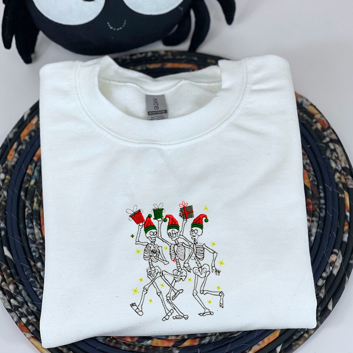 Dancing Skeletons Sweatshirt, Merry Christmas Crewneck Embroidered