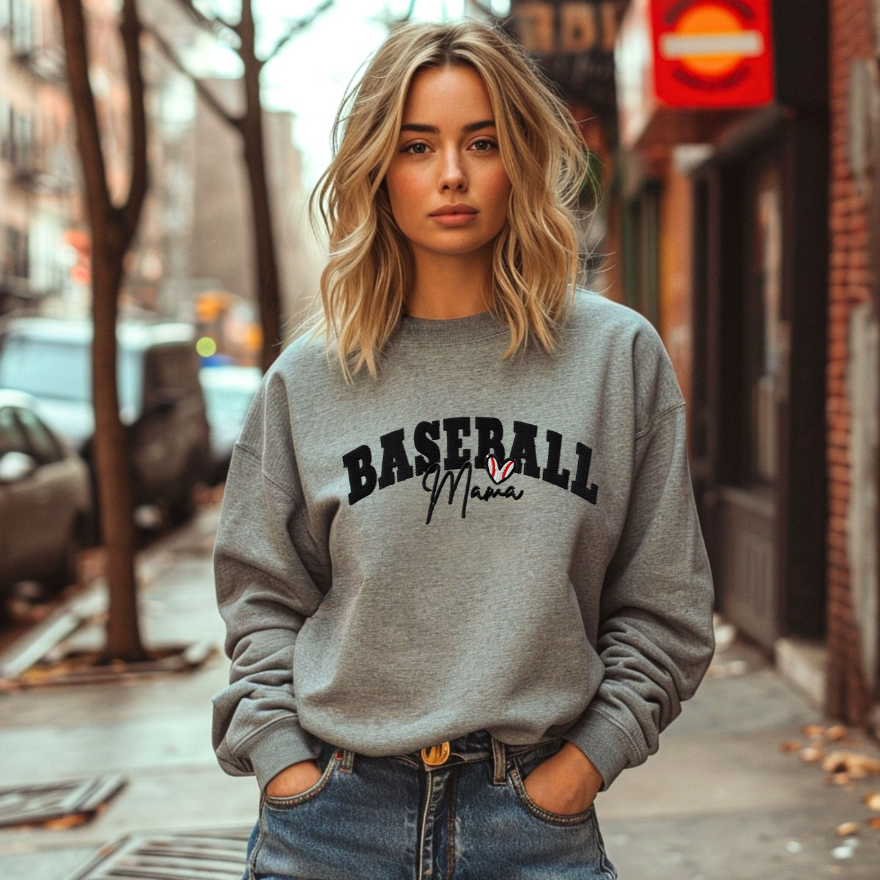 Embroidered Baseball Mom Sweatshirt, Baseball Mama Sweatshirt Name on Sleeve, Custom Embroidered Baseball Mom, Gifts for Mother's Day