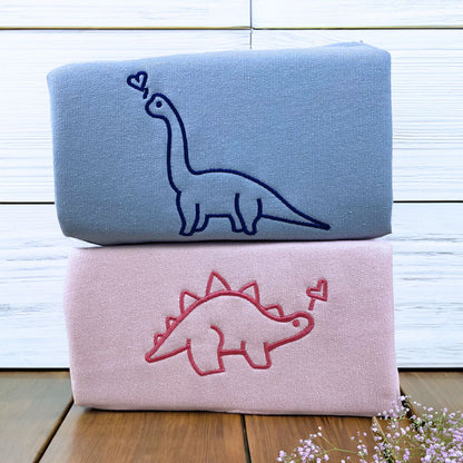 Dinosaurs Couple Sweatshirt or Hoodie, Custom Embroidered Valentines Gift for Husband Wife