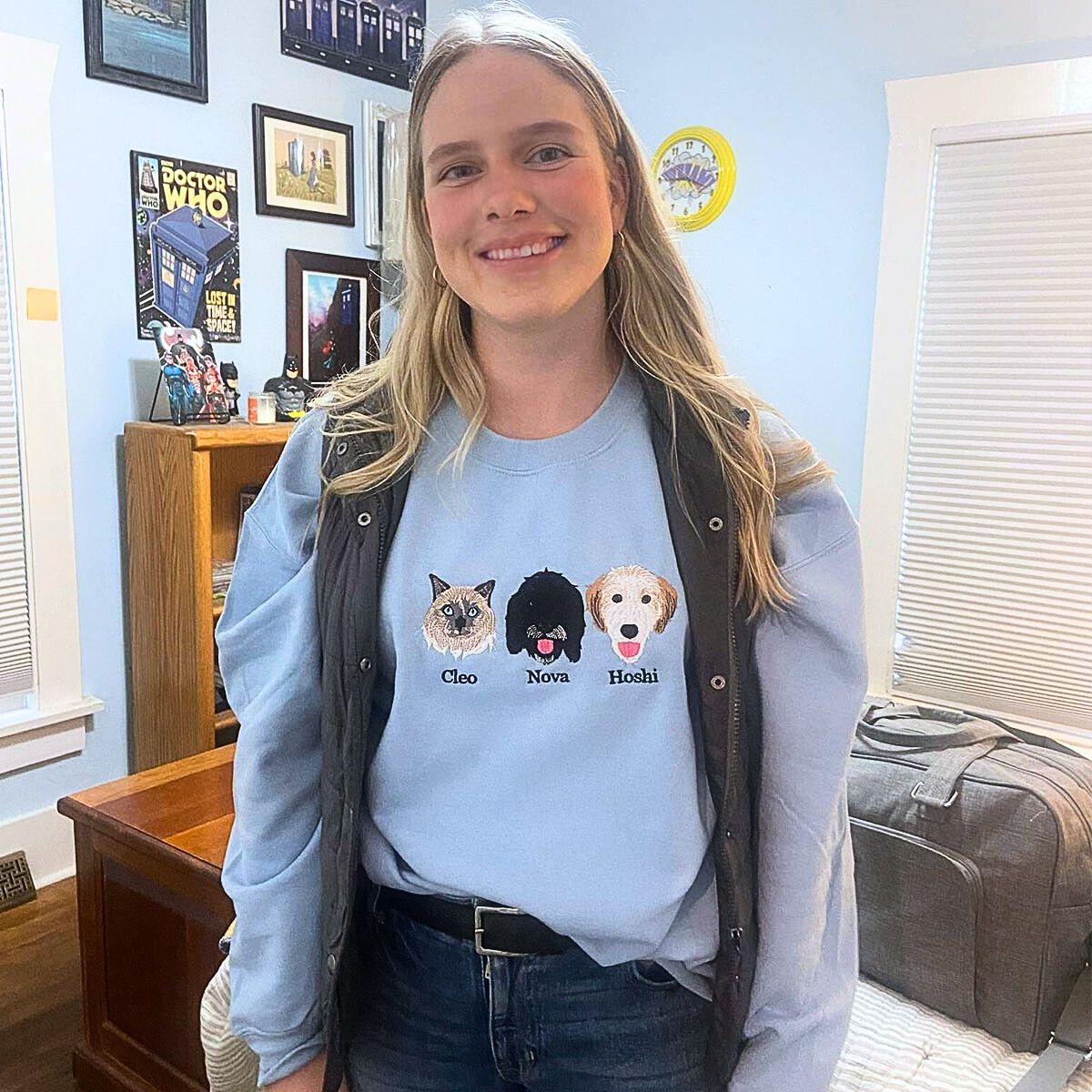 Geansaí Bróidnéireachta Cat Dubh nó Hoodie, Bronntanas Cat Dubh