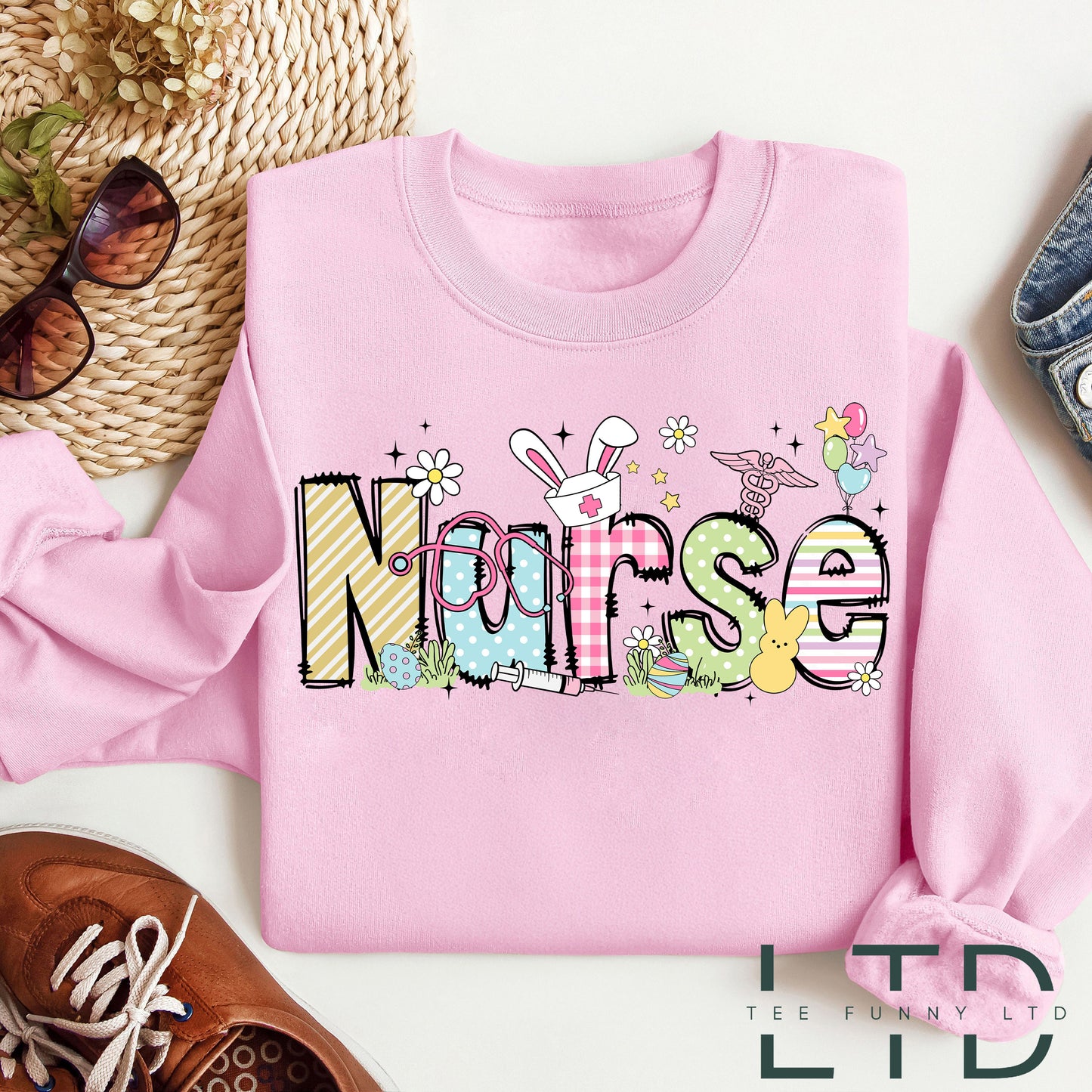 Easter Nurse Shirt, Bunny Nurse Sweatshirt, Easter Day Nurse Sweatshirts, Easter Nurse Gift, Cute Easter Sweatshirt, Funny Nurse Shirt