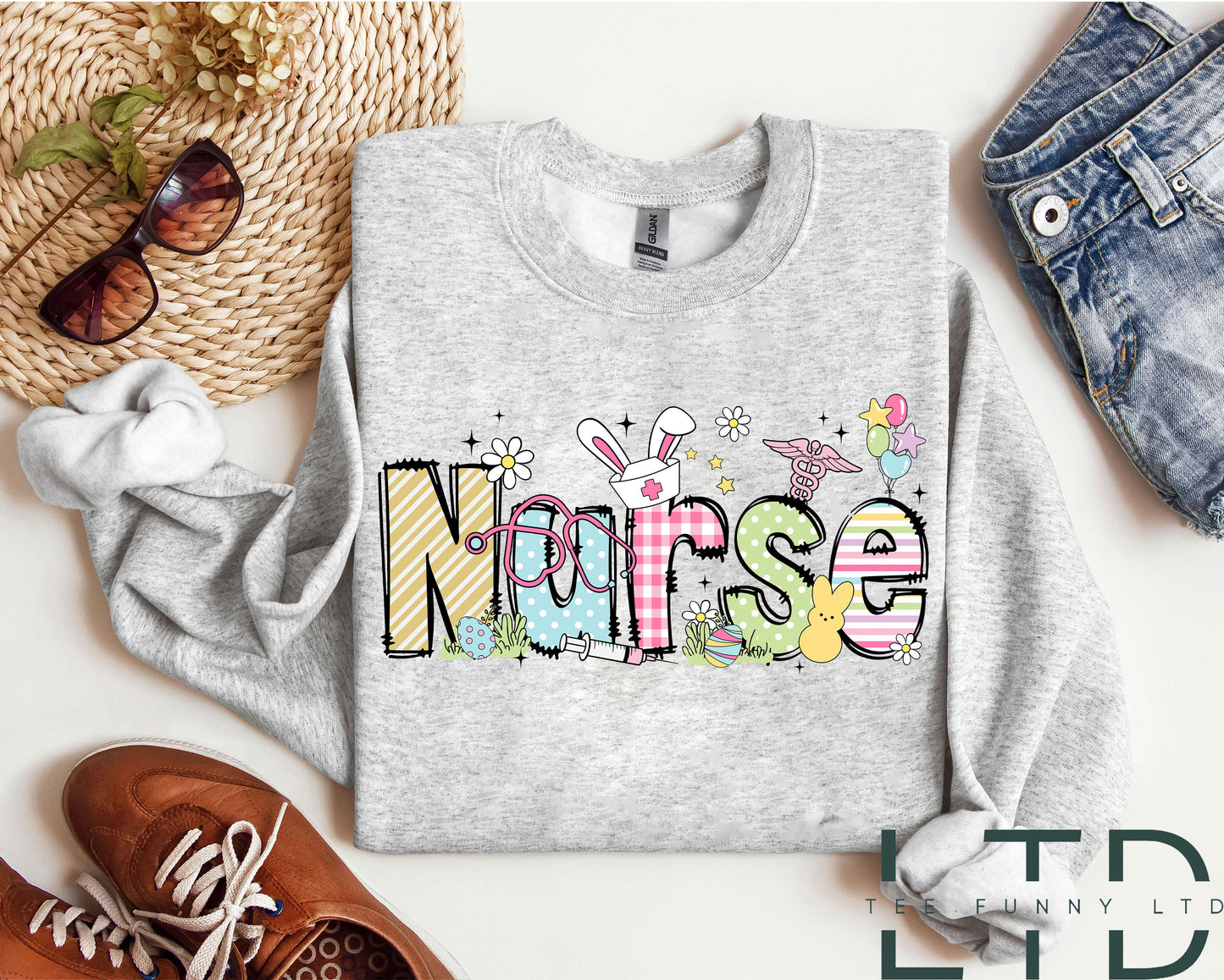 Easter Nurse Shirt, Bunny Nurse Sweatshirt, Easter Day Nurse Sweatshirts, Easter Nurse Gift, Cute Easter Sweatshirt, Funny Nurse Shirt