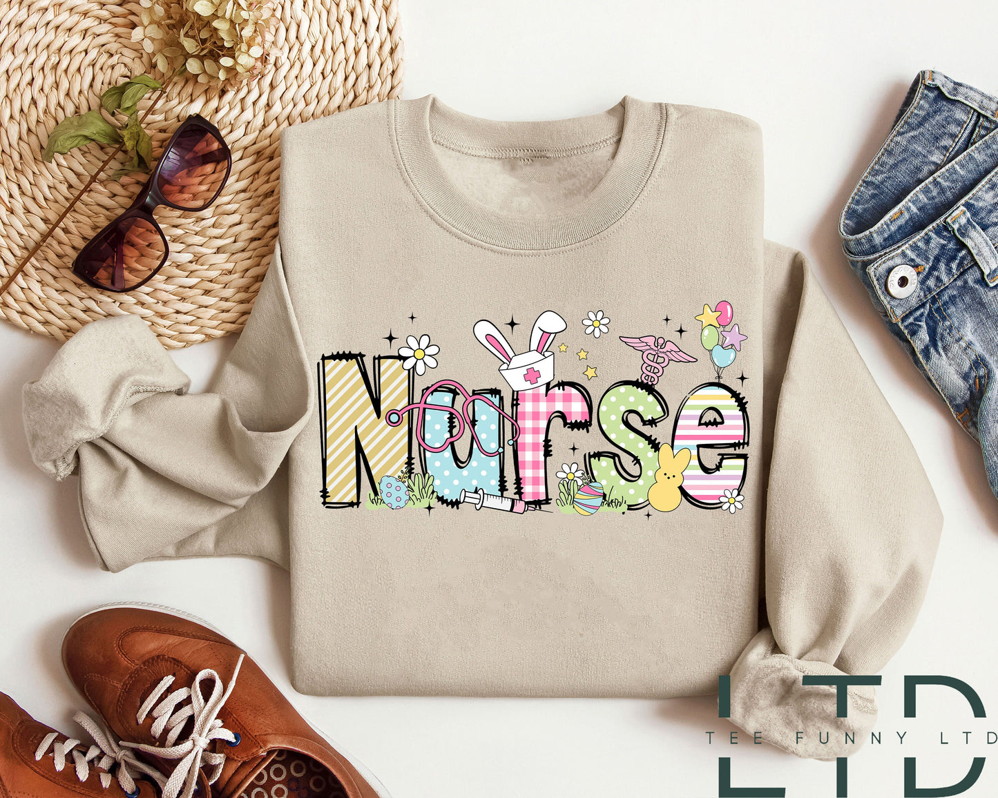 Easter Nurse Shirt, Bunny Nurse Sweatshirt, Easter Day Nurse Sweatshirts, Easter Nurse Gift, Cute Easter Sweatshirt, Funny Nurse Shirt