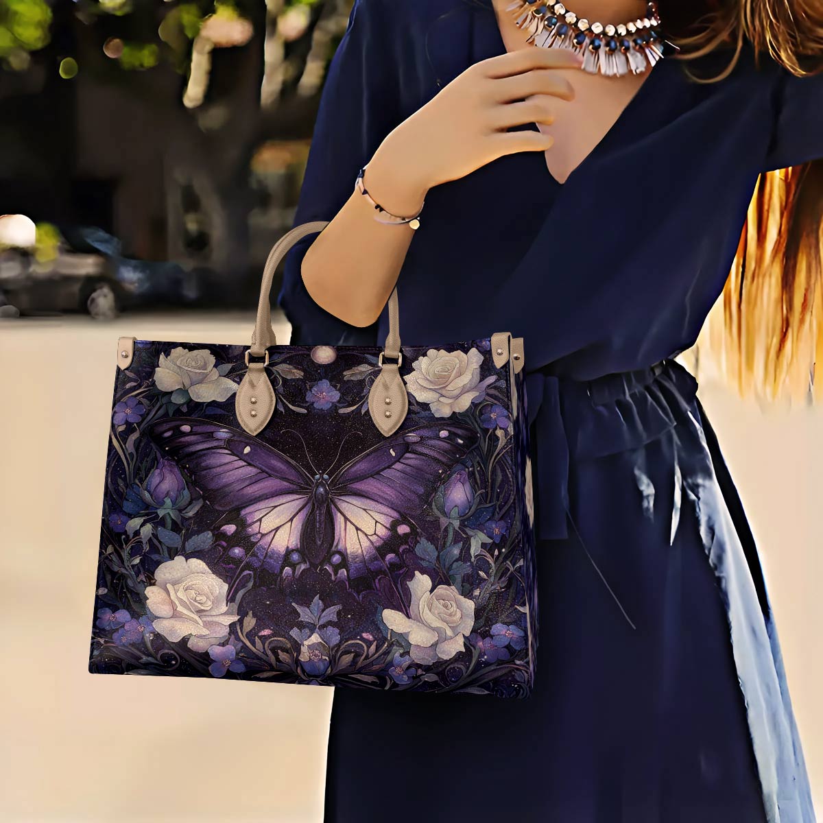 Butterfly Leather Bag Celestial Rose Garden
