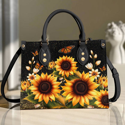 Leather Bag Golden Sunflower with Monarch Charm