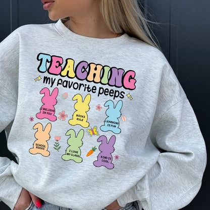 Egg-cellent Teacher Sweatshirt for Easter, Teaching My Favorite Peeps Shirt, Teachers Easter Hoodie, Gift for Teacher