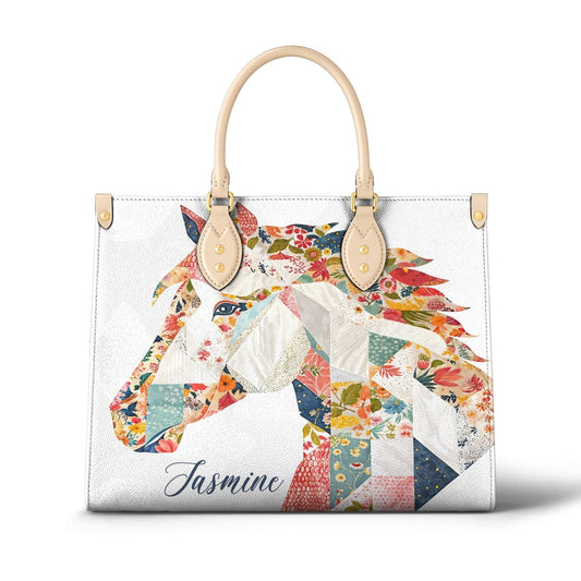 Personalized Horse Leather Bag Charming Floral Horse