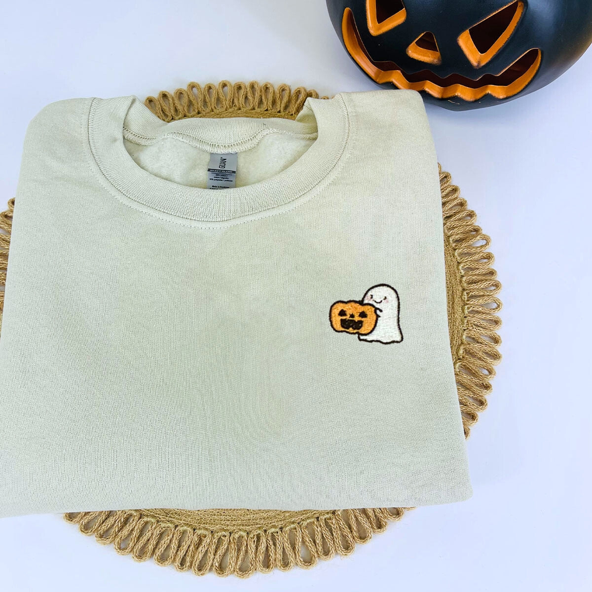 Embroidered Halloween Sweatshirt, Embroidered Ghost Pumpkin Fall Hoodies