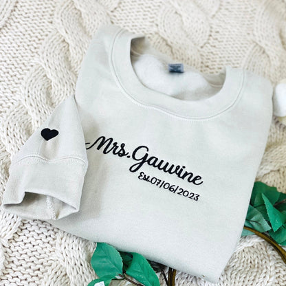 Engagement Gift for Fiance with Feyonce Sweatshirt, Est Any Year Embroidered Initials on Sleeve